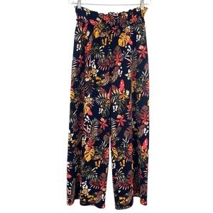 Lipslide Tropical Print Navy Blue Wide Leg High Rise Trouser Pants
